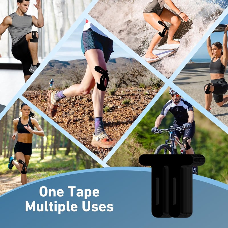 KTQUICK Store PreCut Kinesiology Tape for Knees, 12 PCS Waterproof Knee Tape for Knee Pain Relief Pre Cut, Original Cotton Athletic Knee Tape, Waterproof & Hypoallergenic Latex-Free for Sports (Black) - Image 5